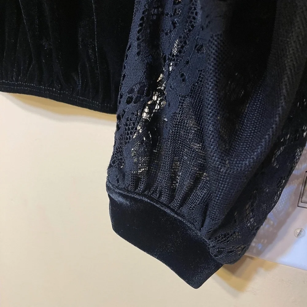 Free People Black Velvet Lace Top